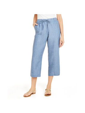 Charter Club Size XLP Luxury 100% Linen Blue Pull On Cropped Pants NWT